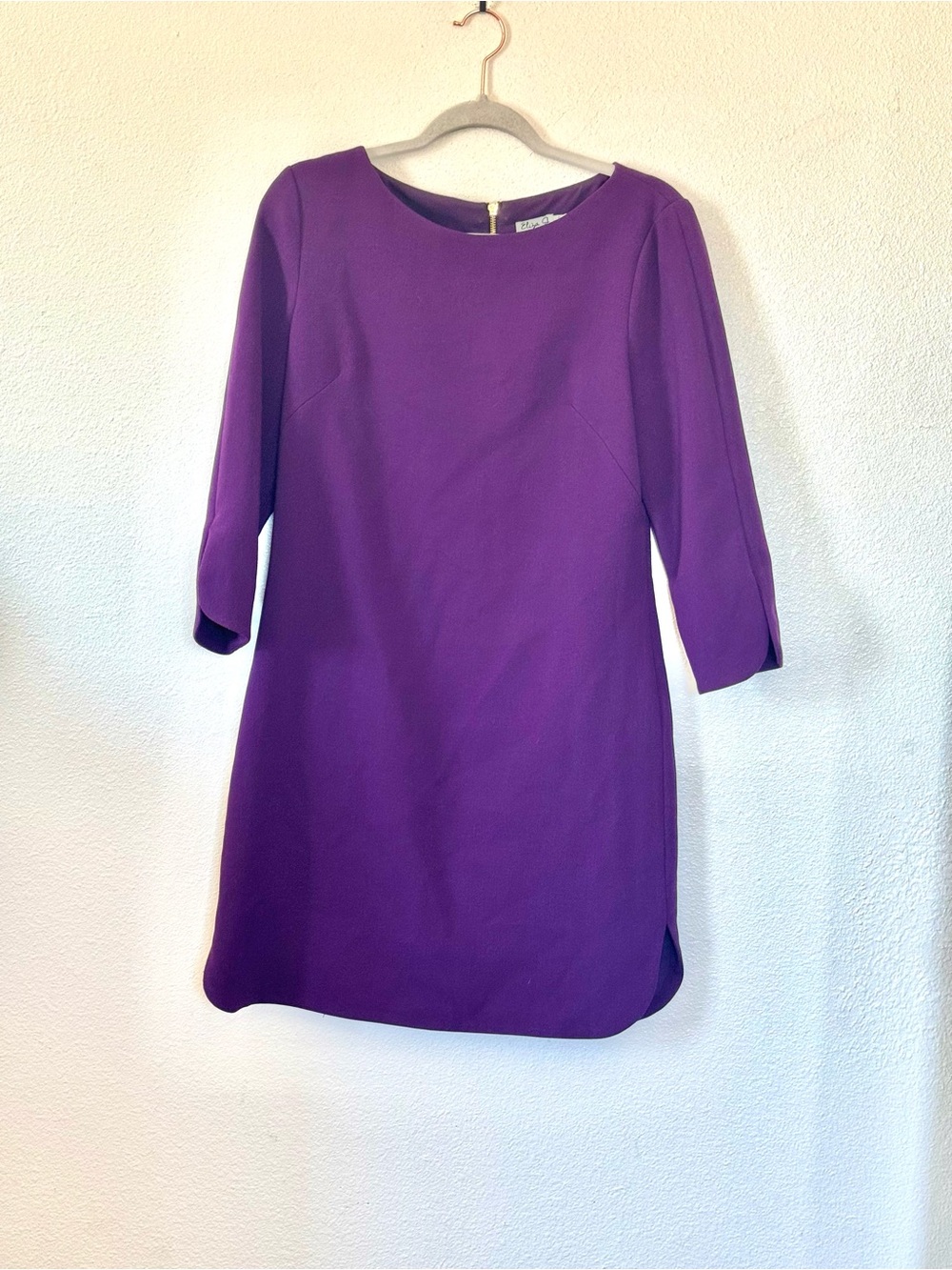 Eliza J Purple Eggplant Plum Shirttail Hem Sheath Dress 3/4 Sleeve 8 - Picture 2 of 10